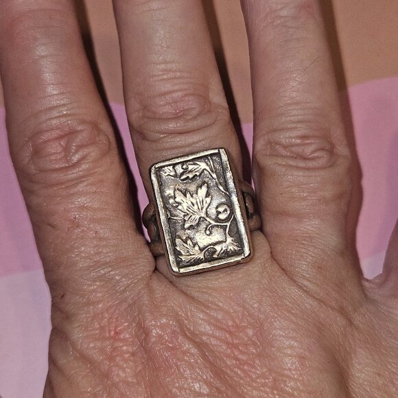 Silpada Sterling Silver Floral Vine Leaf Rectangle Ring, Size 9 - Picture 1 of 2